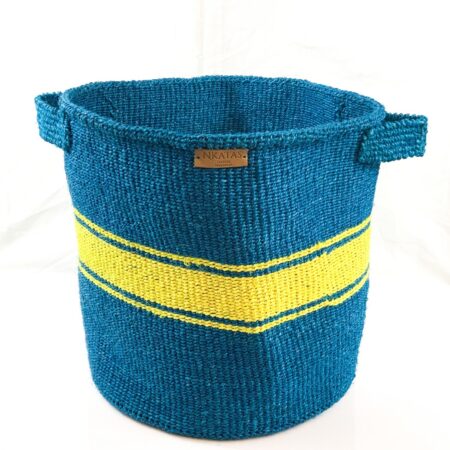 Round Turquoise and Yellow Laundry Basket