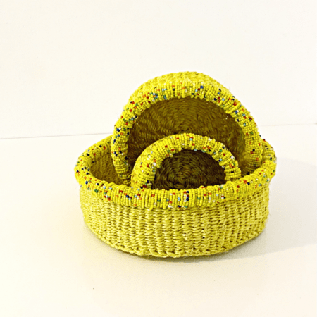 Yellow Set of Three Beaded Mini Baskets