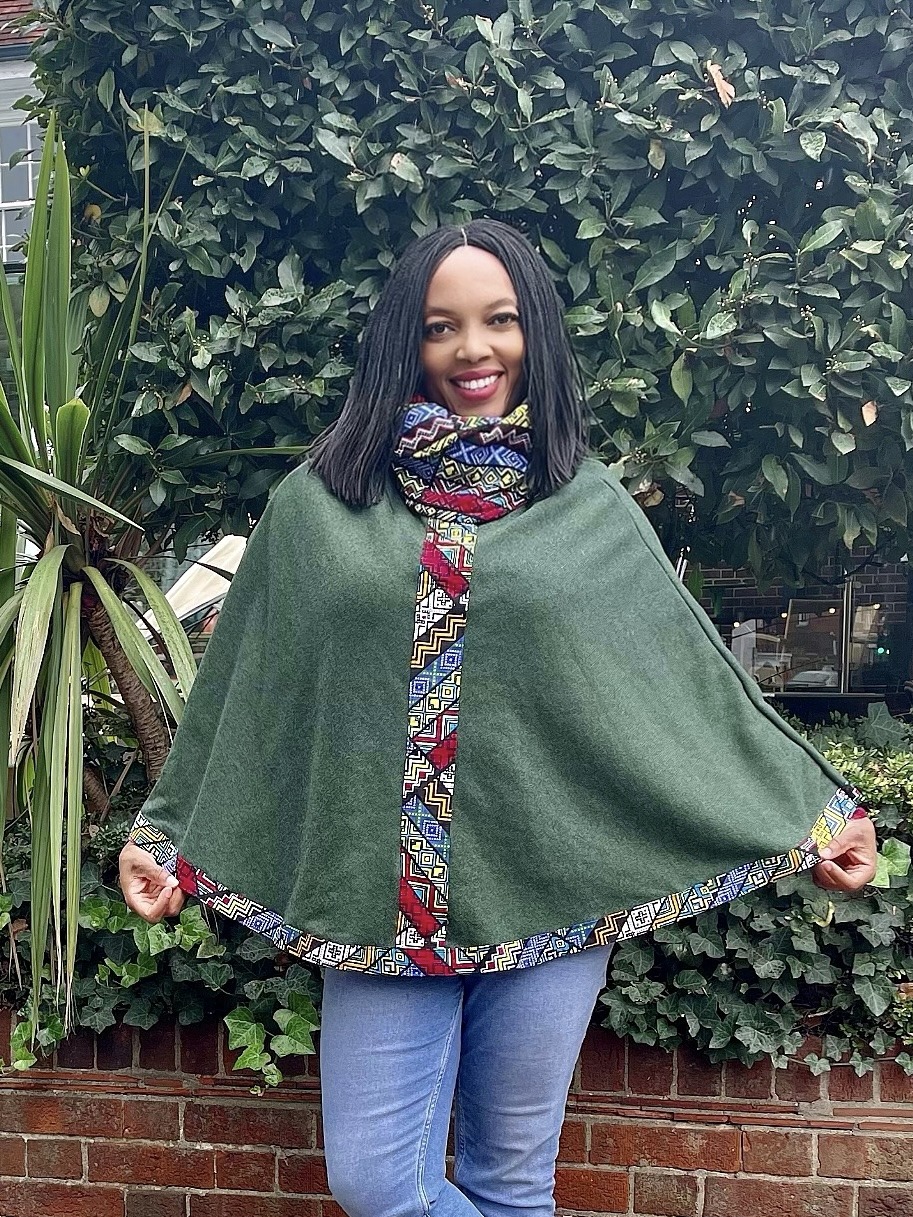 Poncho, Green African Ponchos with Ankara, All season Ponchos for Women, one Size, Xmas Gift For Her