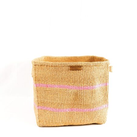 Nkatas Square Storage Basket Nude with Pink Stripes
