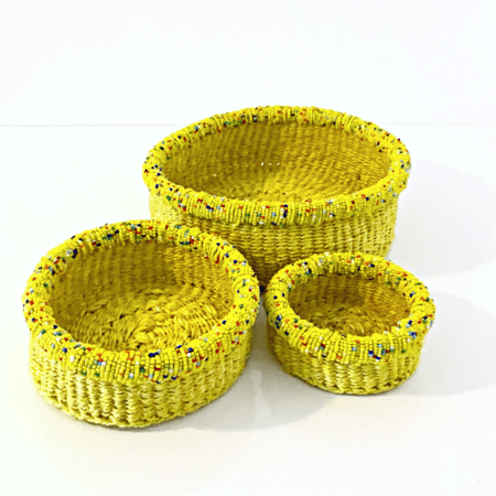 Yellow Set of Three Beaded Mini Baskets